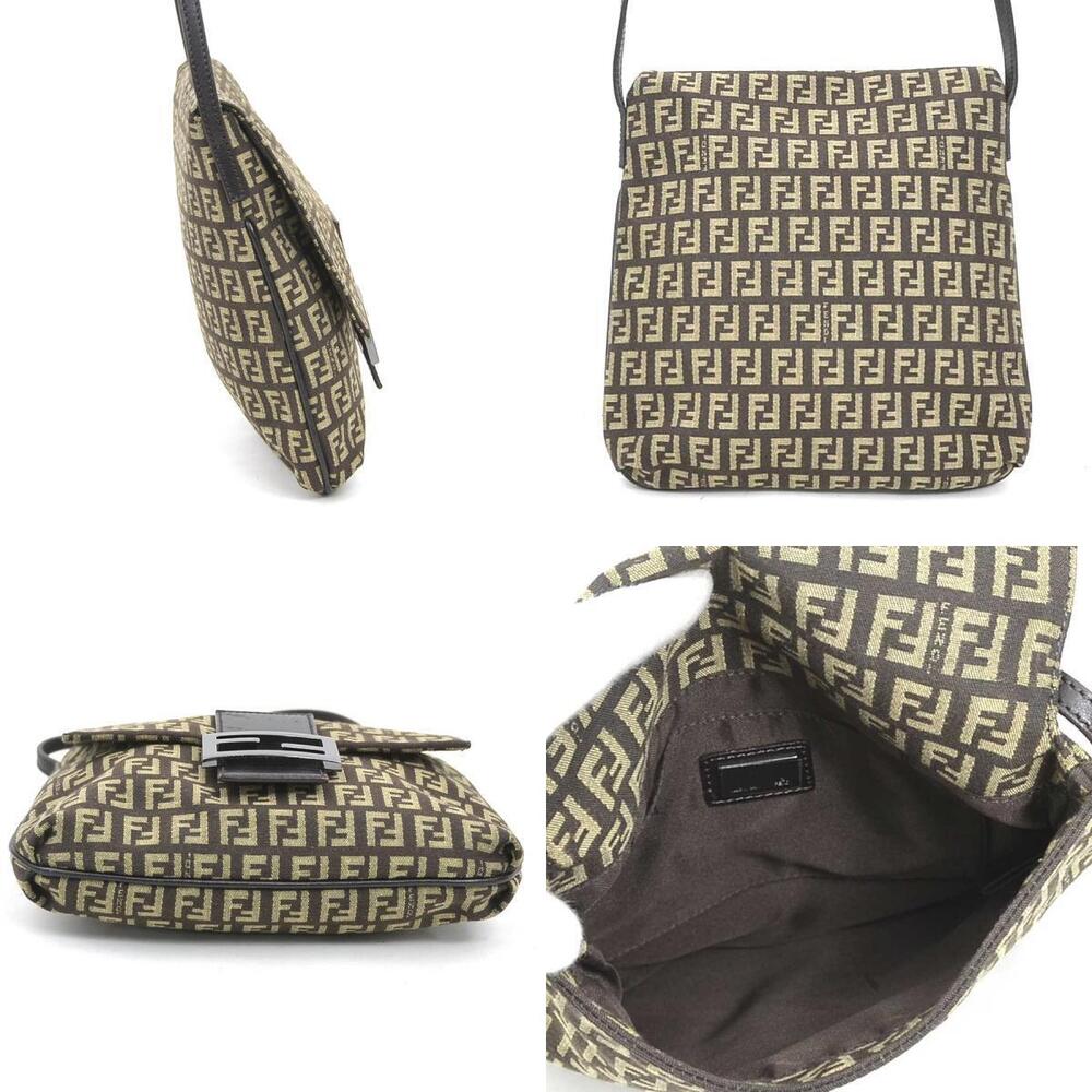 Fendi Canvas Shoulder Bag Brown Zucchino Leather